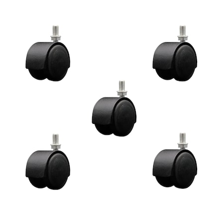 Service Caster 2'' Floor Safe Black Hooded Twin Wheel Caster 3/8 Threaded Stem, 5PK SCC-TS02S50D-NYU-FB-382458-5